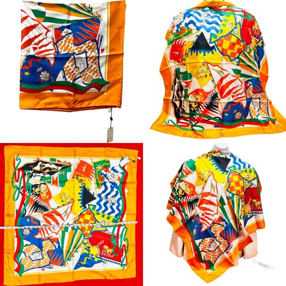 New - Gucci Silk  Scarf 34" Vibrant Colorful Flag orange red white green (48) - Picture 9 of 12